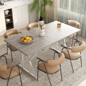 Expandable Dining Table for 4-6 People, Farmhouse Dinner Table
